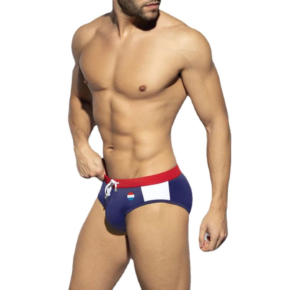 Slip de bain sexy sportif pour hommes - Natation surf maillot drapeau mot tasse plage