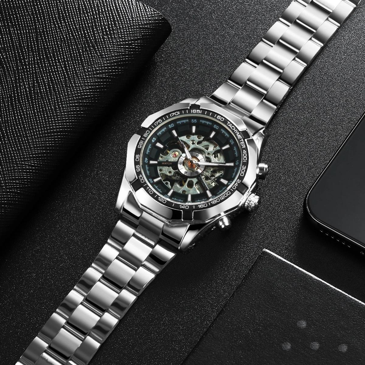 WINNER – montre squelette classique pour hommes, aiguilles lumineuses, mécanique, bracelet en acier