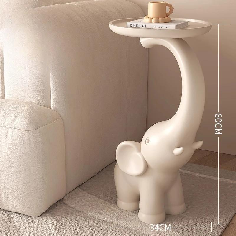Table d'appoint en cuir crème éléphant, moderne et Chic, étagère de rangement ouverte, décor de cham