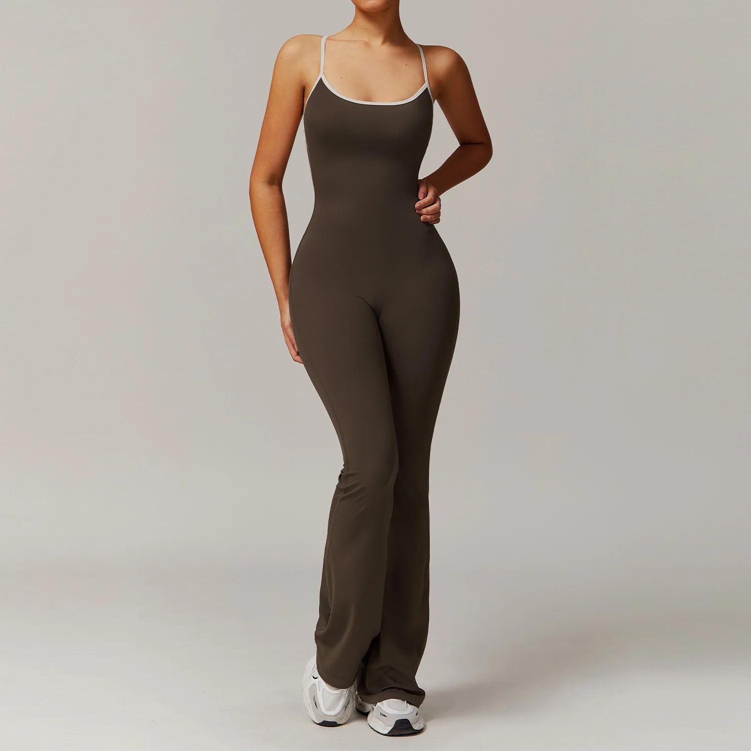 Femmes mince combinaison de gymnastique v-back décontracté Fitness barboteuses femme sport entraînem
