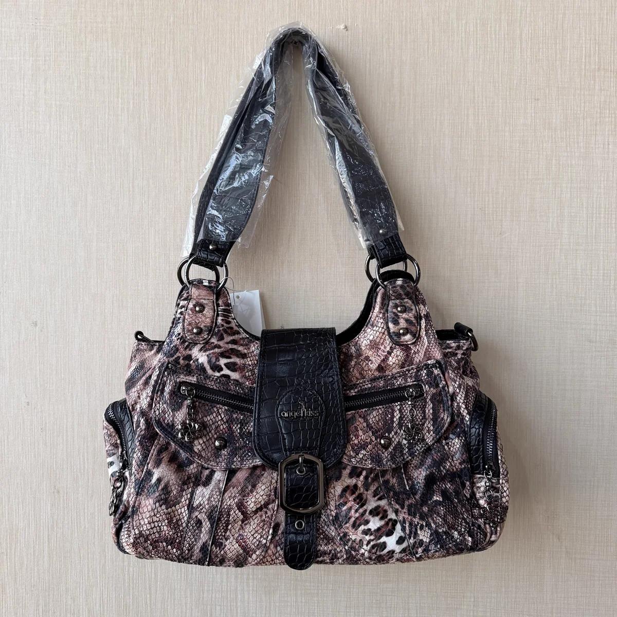Sac à main Andel Kiss pour femme, sac à bandoulière serpentine en PU, sac bouffant multi-poches, sac