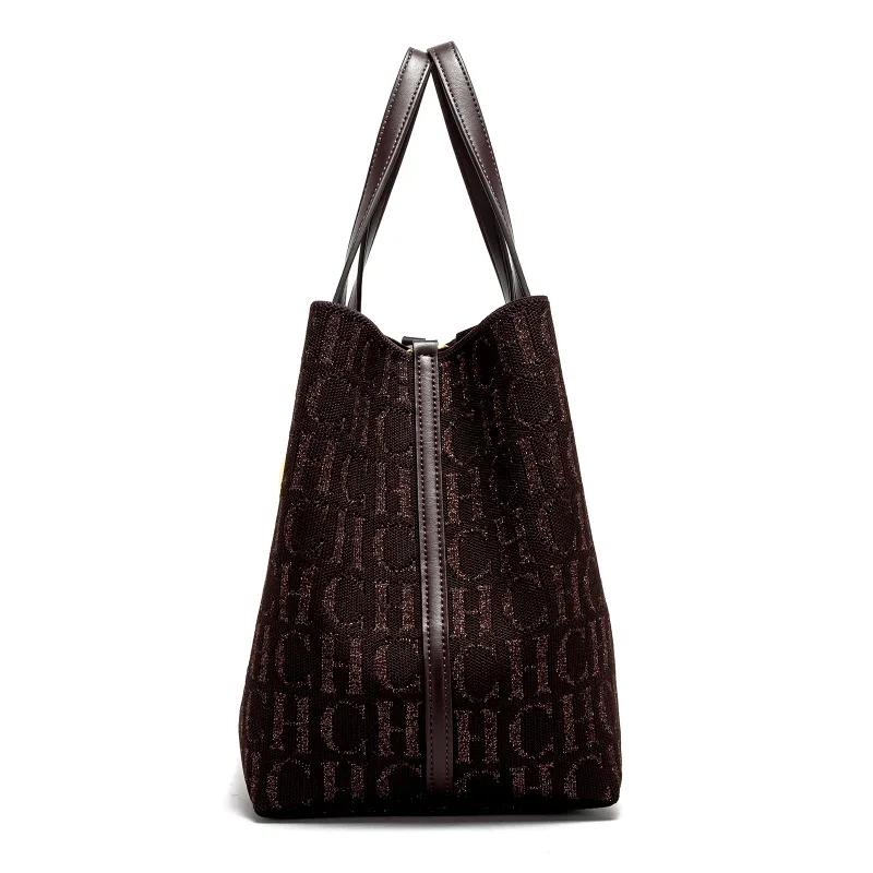 CH Sac à bandoulière pour femme, simple, couleur unie, motif imprimé lettres dorées, grande capacité