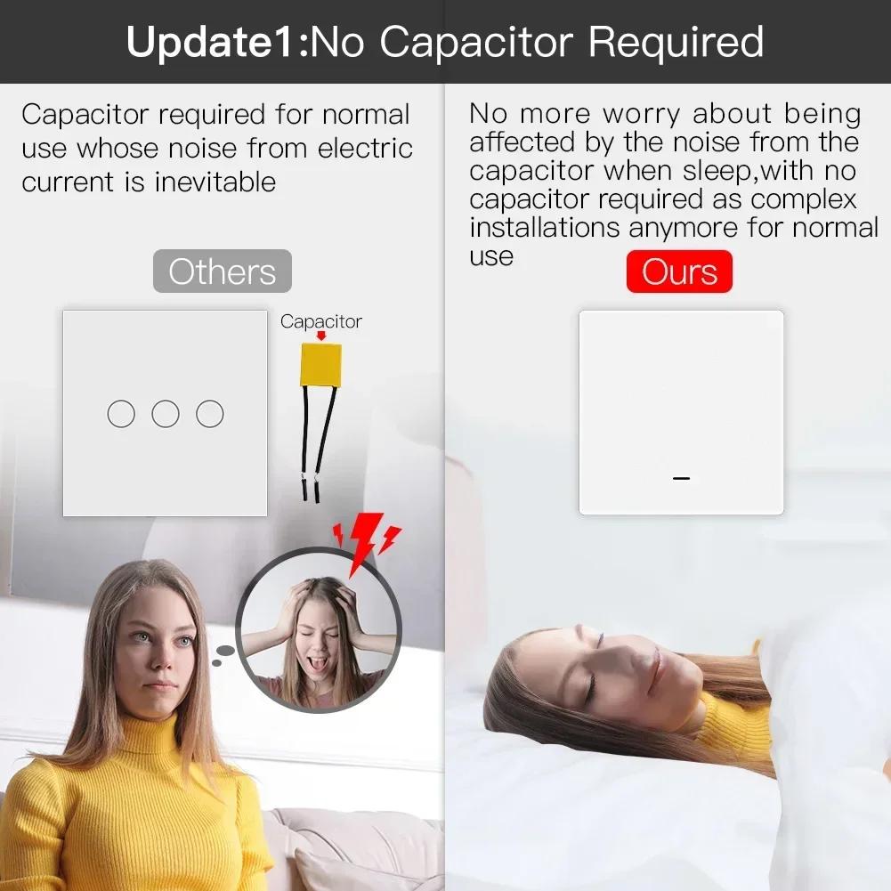 MOES – interrupteur d'éclairage intelligent Tuya ZigBee 2mqtt, 2/3 voies, sans fil neutre, aucun con