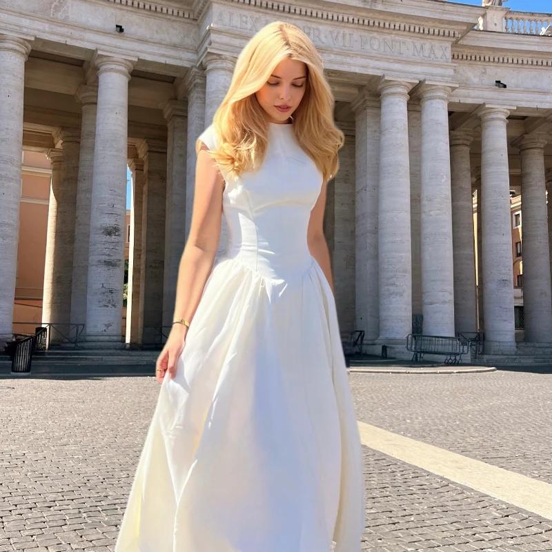 Suninheart femmes cercle découpé dos robe épaules larges et taille ajustée robe de bal ourlet moelle