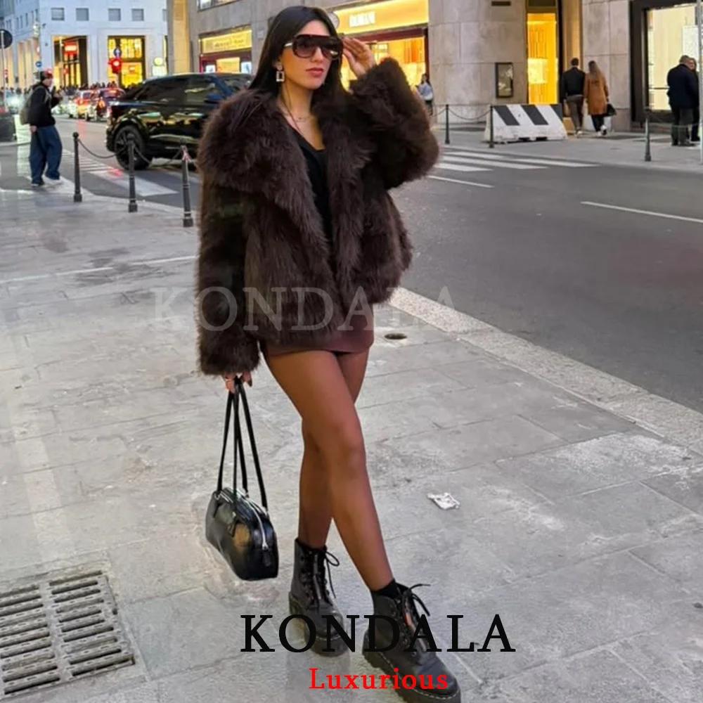 KONDALA décontracté marron épais fourrure vestes femmes à manches longues col en V automne hiver fau