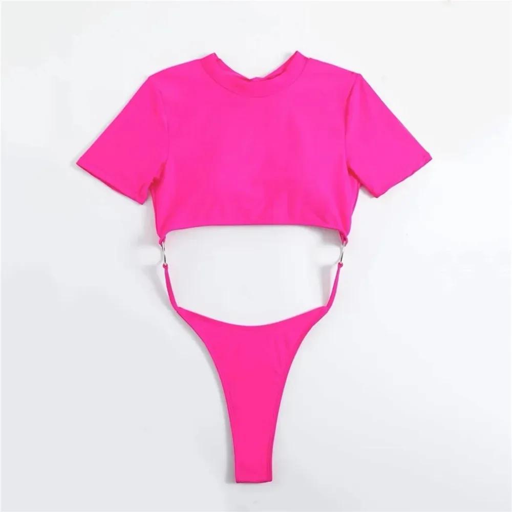 Maillot de bain micro string sexy pour femme, une pièce, 2026, monokini découpé, dos nu, bleu, pour