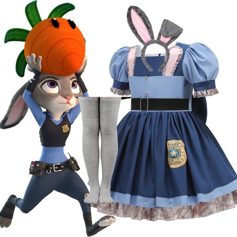 Costume Disney Zootopia 2 Judy Hopps pour filles, robe de lapin de police avec ceinture pour Hallowe