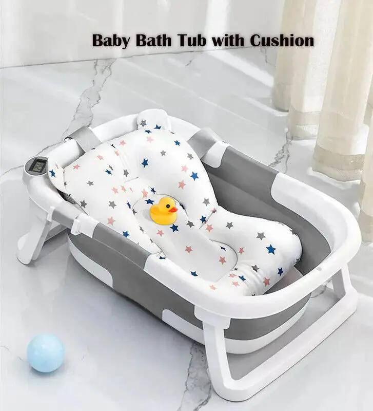 Baignoire pliable pour bébé avec capteur de température et coussin doux, en PP+TPR non toxique, bass