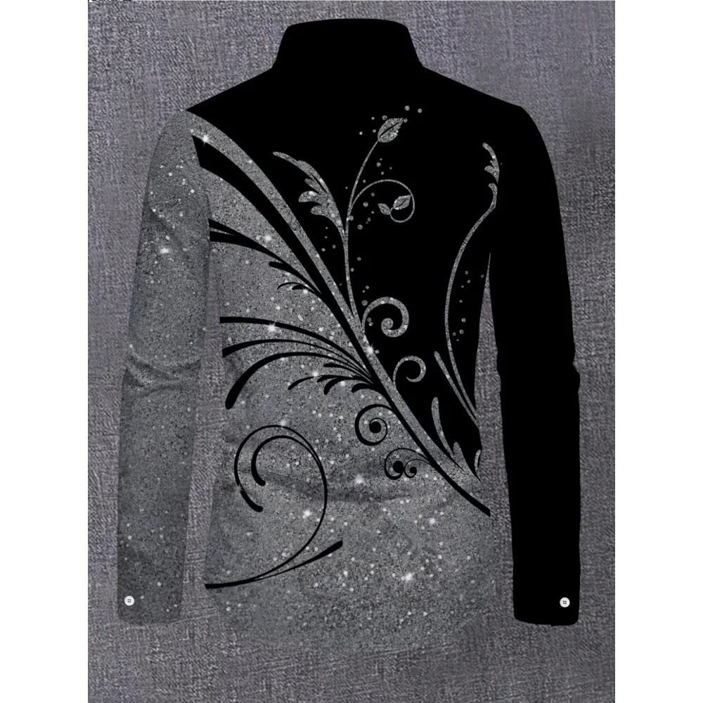 Chemise pour homme à imprimé pailleté, manches longues, motif géométrique, décontractée, col à rever