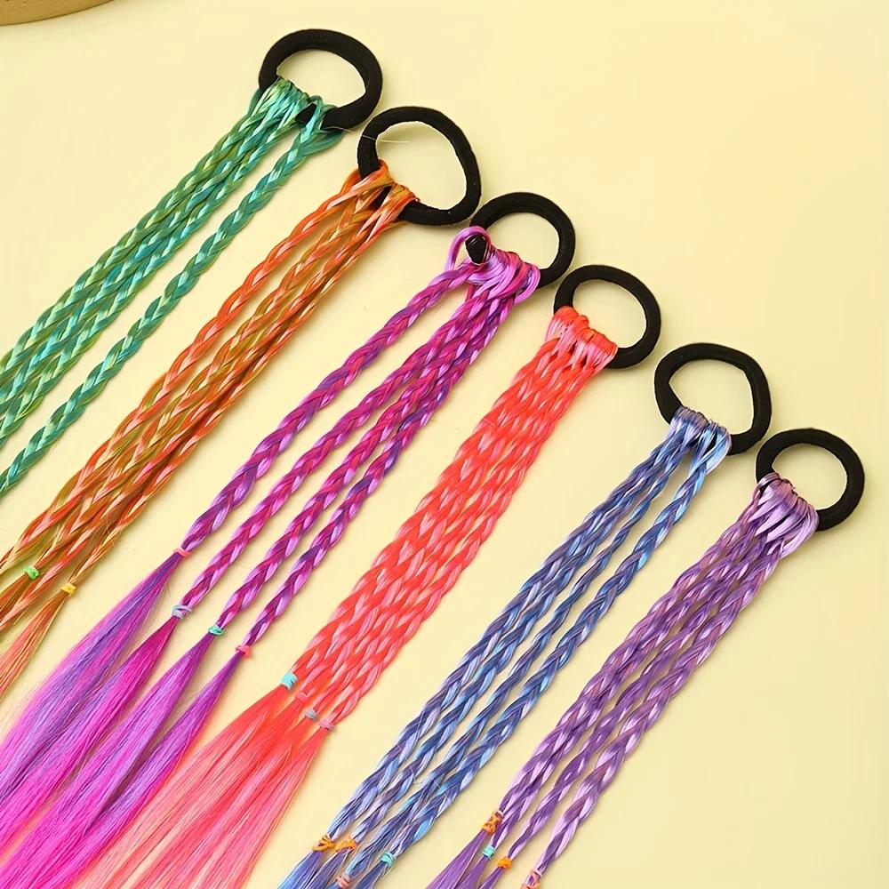6 pièces d'attaches de cheveux tressées multicolores de Style bohème, adaptées aux filles