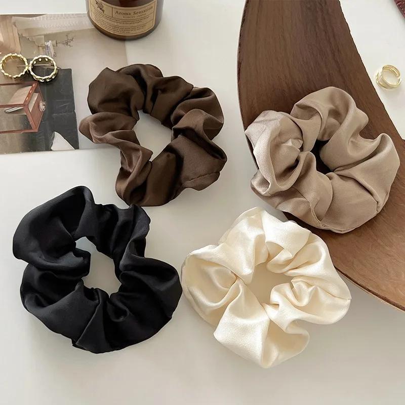 Chouchous en Satin de soie Vintage, 1 pièce, bandes élastiques pour cheveux, couleur unie, couvre-ch