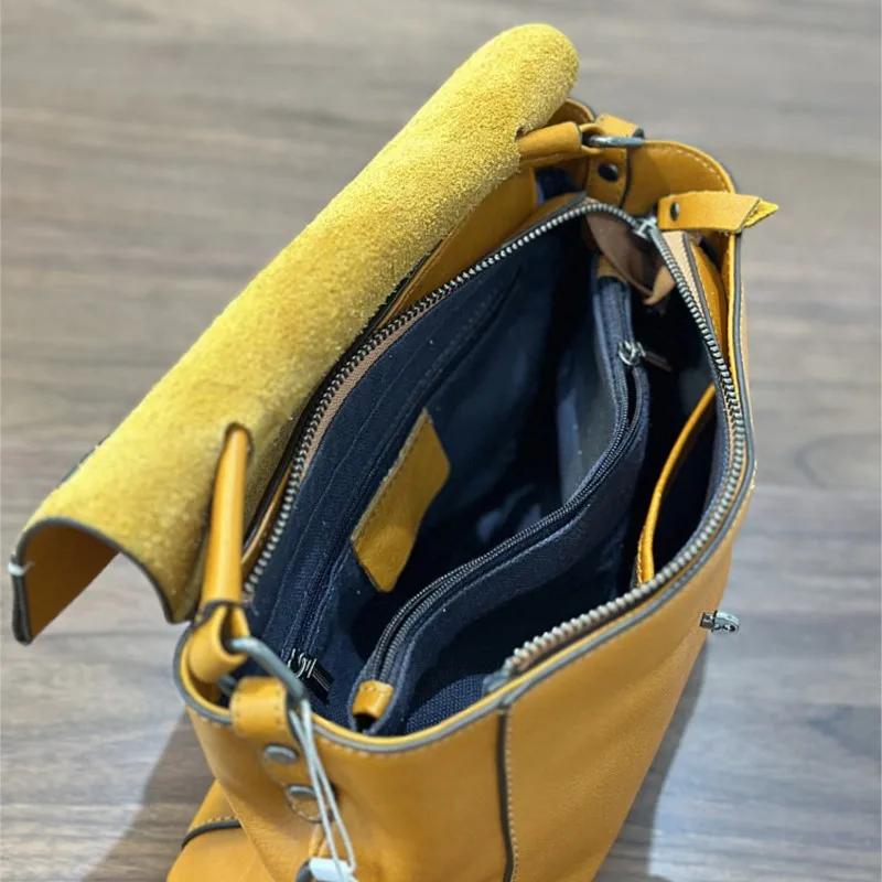 Sac à main femme Johnature 2026 Automne Nouveau, fait main, rétro, en cuir véritable, polyvalent, en