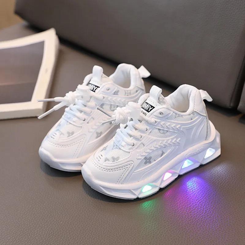 Chaussures en cuir pour bébés, chaussures lumineuses à la mode pour enfants, maille légère, pour pet