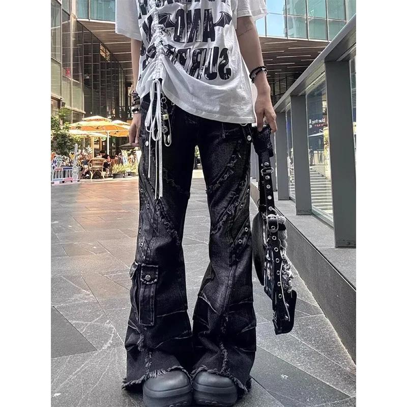 Jean Baggy Évasé Y2K Style Harajuku Japonais pour Femme, Pantalon Cargo Vintage Oversize en Denim Pa