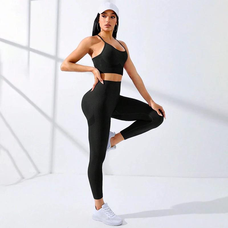 Ensemble de Yoga et Fitness pour femmes, 2 pièces, vêtements de sport respirants sans couture, souti