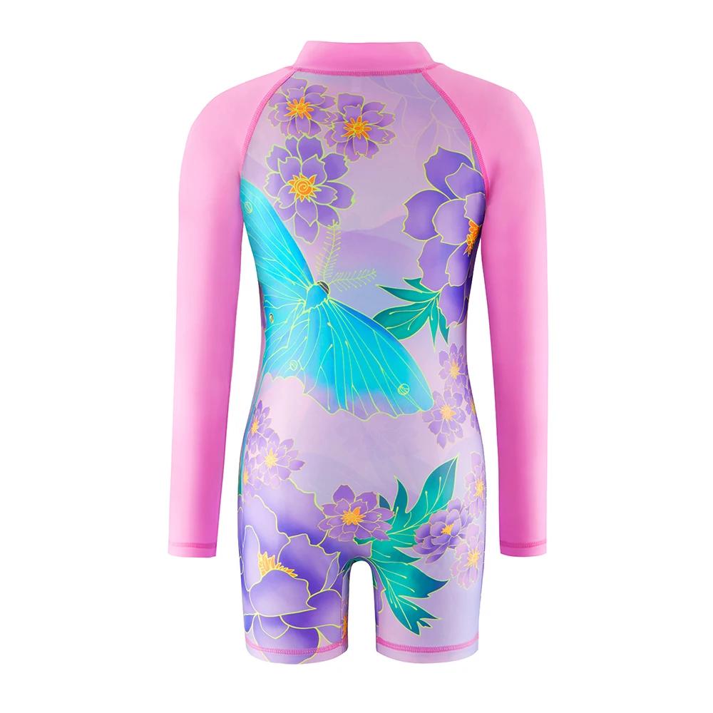 Maillot de bain une pièce pour filles, tenue d'été à manches longues, short de protection contre les