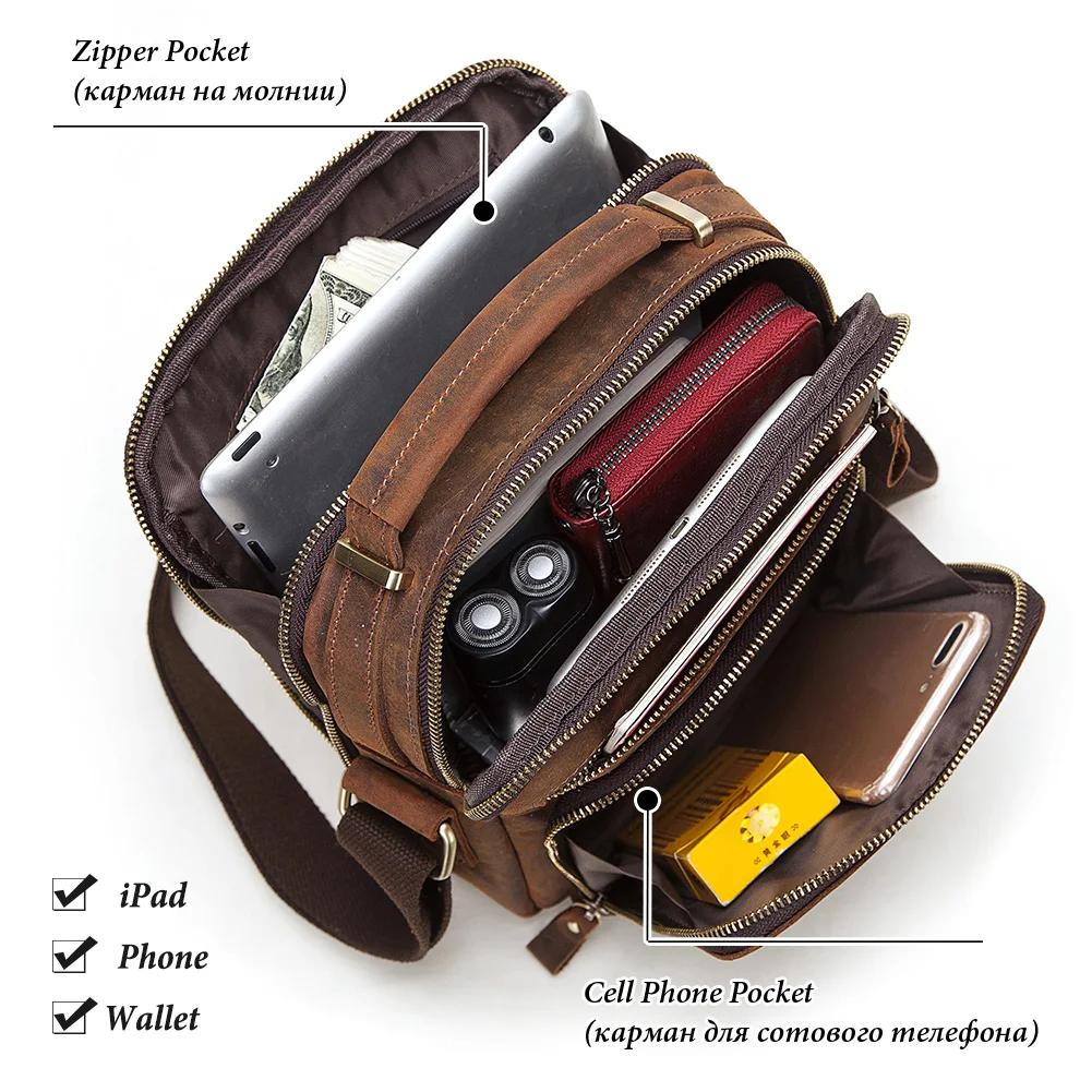 HUMERPAUL sac à bandoulière en cuir véritable pour hommes sacs croisés Vintage grande capacité mâle