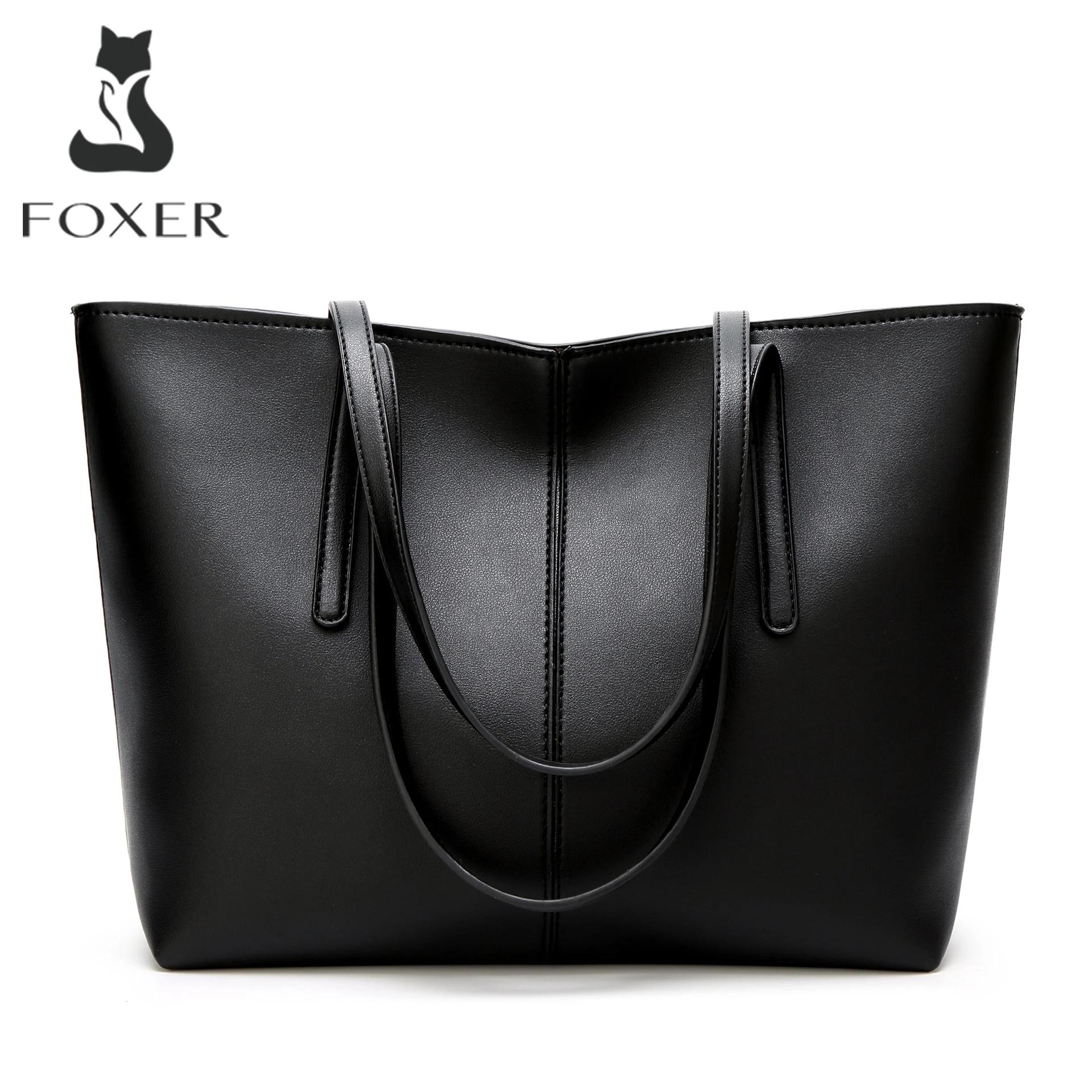 FOXER sac à bandoulière en croûte de cuir pour femmes Simple grande capacité fourre-tout dame classi
