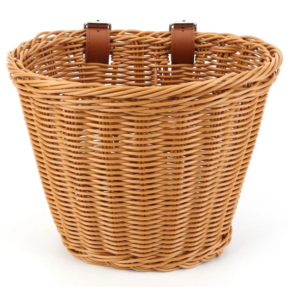 Mir de vélo en rotin tissé à la main pour enfants et adultes, rangement de vélo, guidon avant, sac E