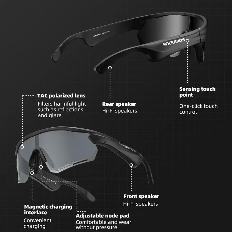 ROCKBROS-Lunettes de vélo Vstimulations Bluetooth, 120mAh, charge, cyclisme, conduite, course, sport