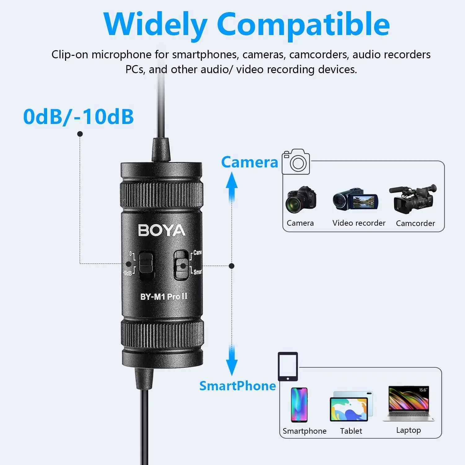 BOYA BY-M1 PRO II 3.5mm Lavalier Revers Microphone pour Téléphone Portable PC Ordinateur Portable Ca