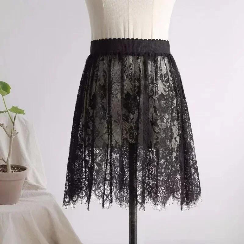 Été femmes maille dentelle Transparent longue Tulle jupe mode coréenne Sexy dames élastique taille h
