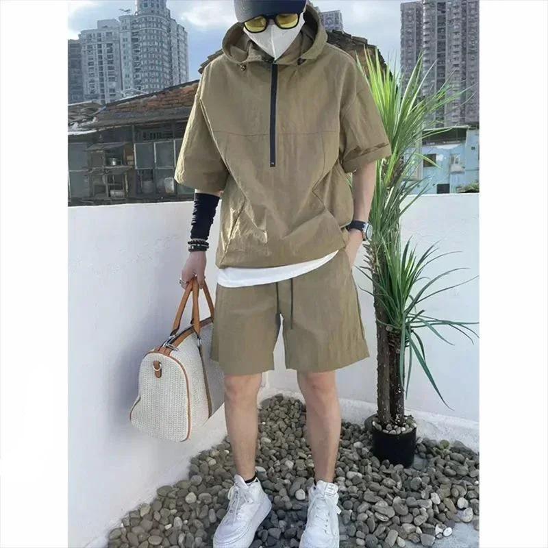 Ensemble de style cargo d'été pour hommes, sweat à capuche décontracté, t-shirt à manches courtes, s