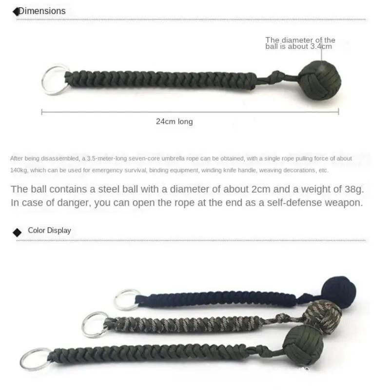 Poinçon de singe, boule en acier, lanière d'auto-défense, porte-clés de survie, fenêtre cassée, cord