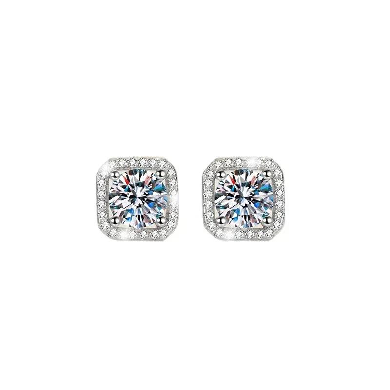 Boucles d'oreilles en diamant Mosonite, sac carré, bijoux de mariage, fête simple et à la mode, cade