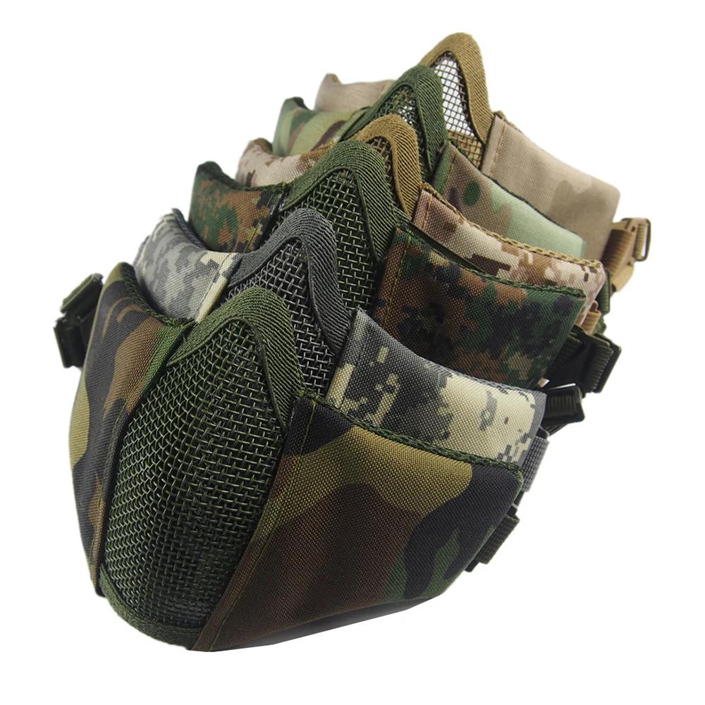 Masque tactique demi-visage Airsoft pliable en maille métallique, Double ruban réglable CS Wargame c