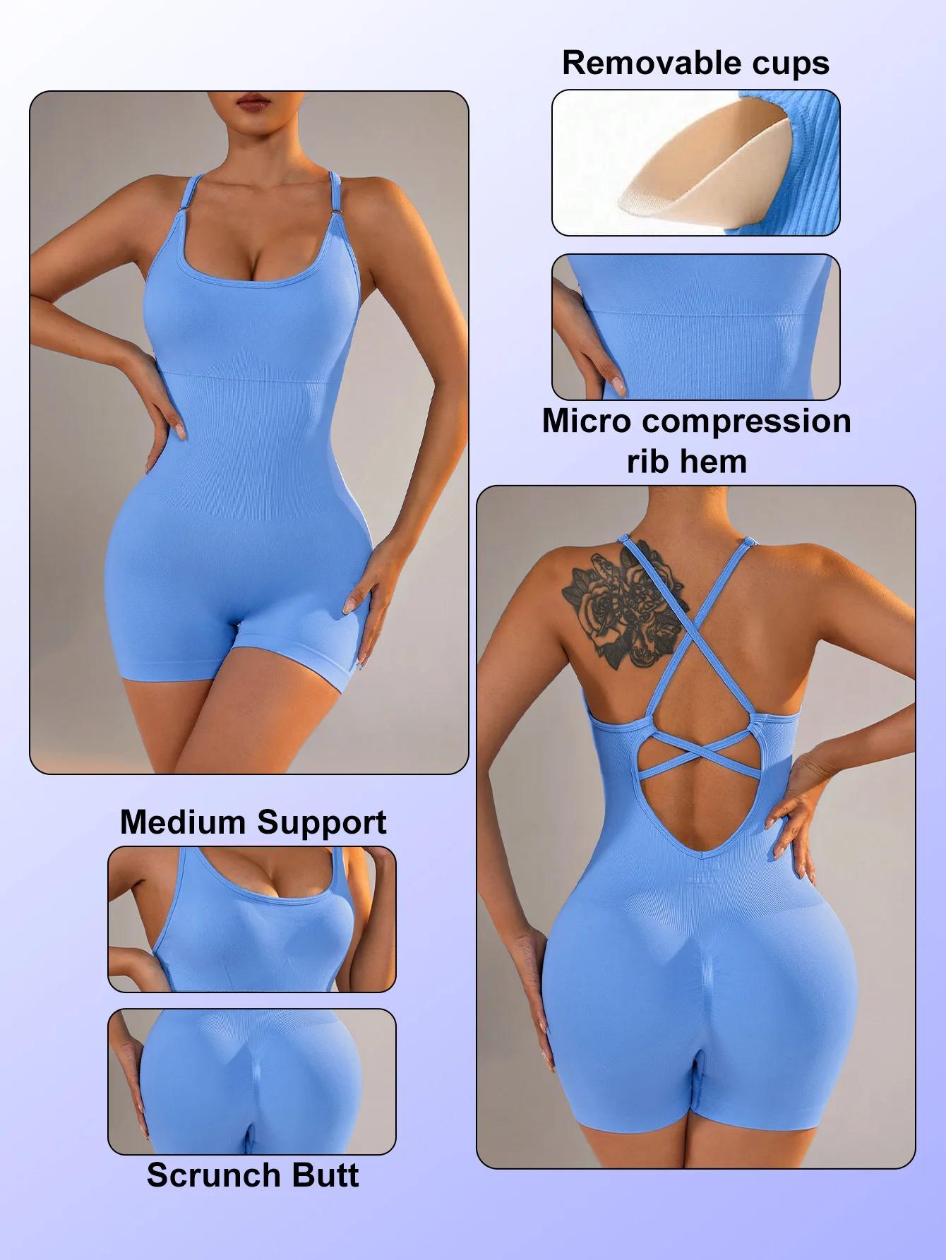 Combinaison de Fitness Sexy pour femmes, combishort de sport réglable croisé, une pièce, combinaison