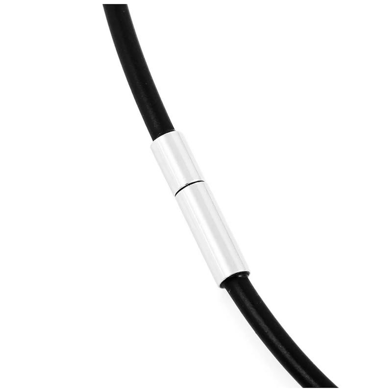 Collier en ULde peau pour homme, collier en alliage, noir, argent, largeur 2mm, longueur 51cm