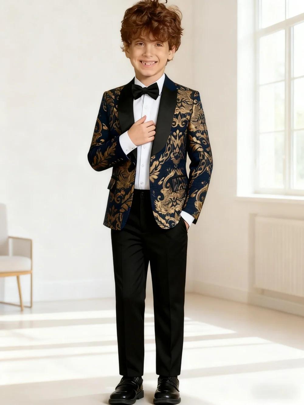 Ensemble de costume brodé doré de qualité supérieure pour garçons de 3 à 14 ans, costume de Communio