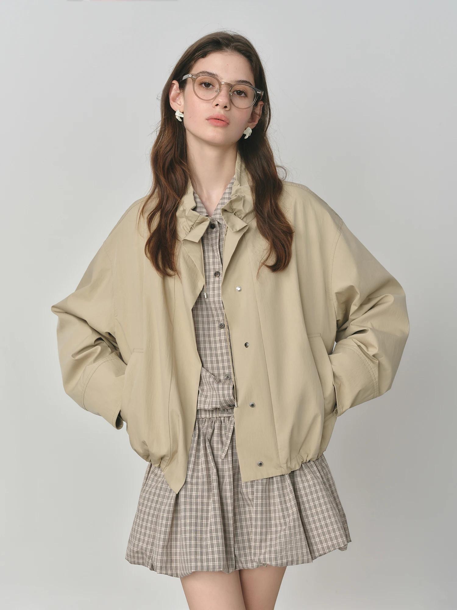 FSLE 2025 Veste utilitaire vintage pour femme - Manteau court d'automne décontracté à manches bouffa