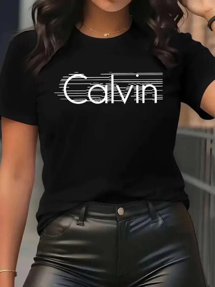 T-shirts à manches courtes pour femmes Calvin, mode décontractée, streetwear confortable, design min