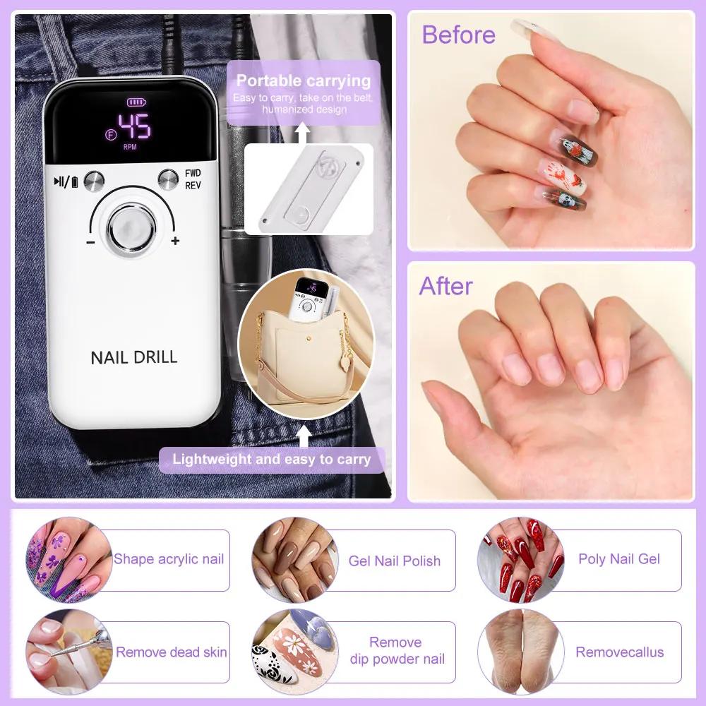 Perceuse à ongles 45000 tr/min, lime électrique Rechargeable pour enlever et polir le Gel acrylique,
