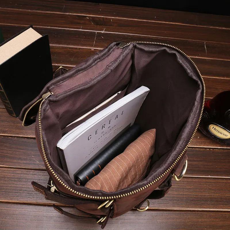 Luufan Design Unique sac à dos en cuir pour hommes Vintage Crazy Horse cuir seau sac à dos grand hom