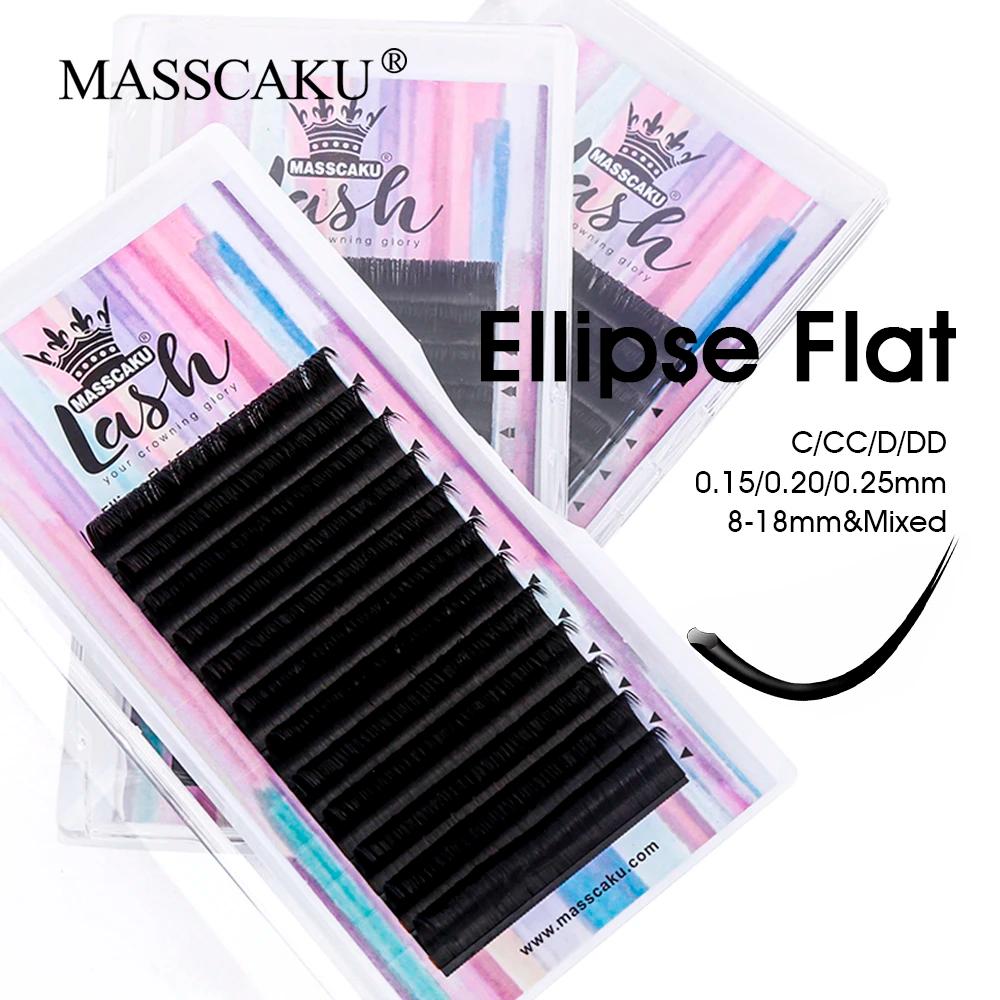 MASSCAKU Faux cils de vison Ellipse Extension de cils plats C/D Curl 0.15 0.20 0.25mm 8-18mm et méla