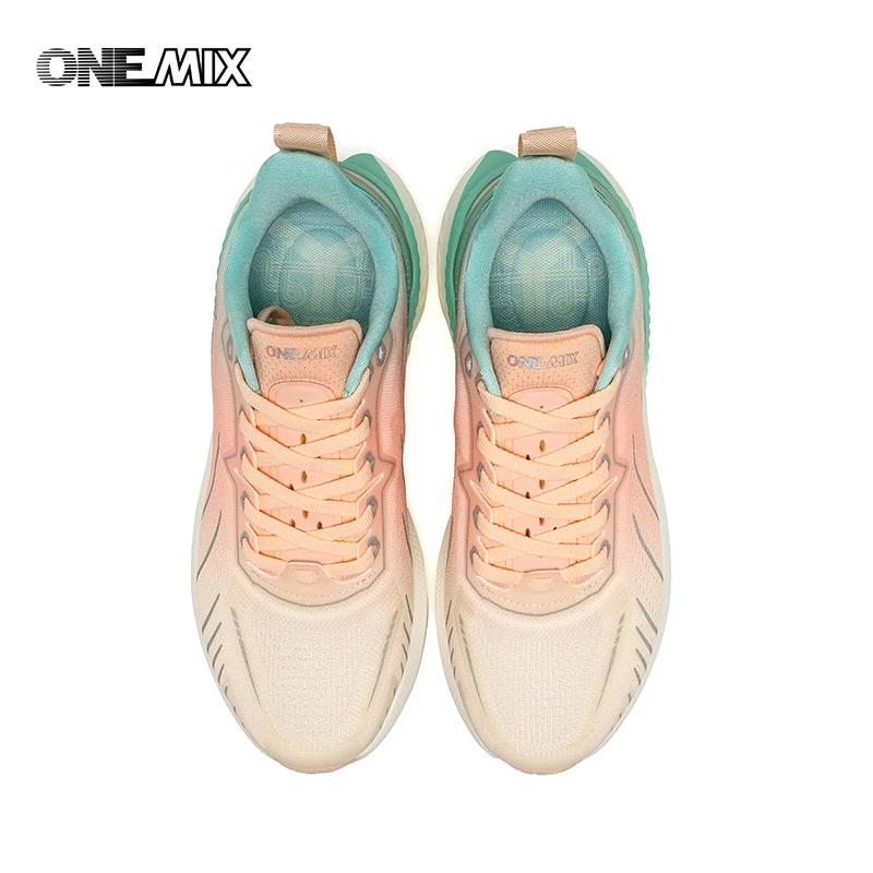 Chaussures de course femme ONEMIX respirantes 2024 - Baskets sport amortissantes noires et roses