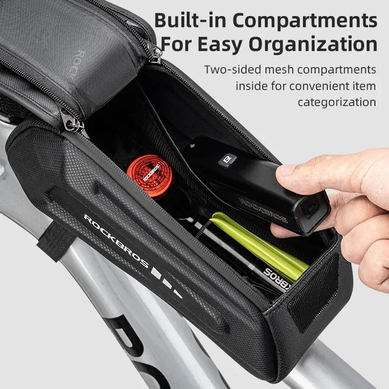 ROCKBROS-sac de vélo 1,7 L étanche, sacoche pour cadre avant, support de téléphone à écran tactile,