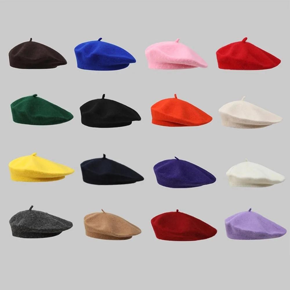 Bérets en laine chauds pour femmes, chapeau de couleur unie, casquette unie élégante, rétro, tout as