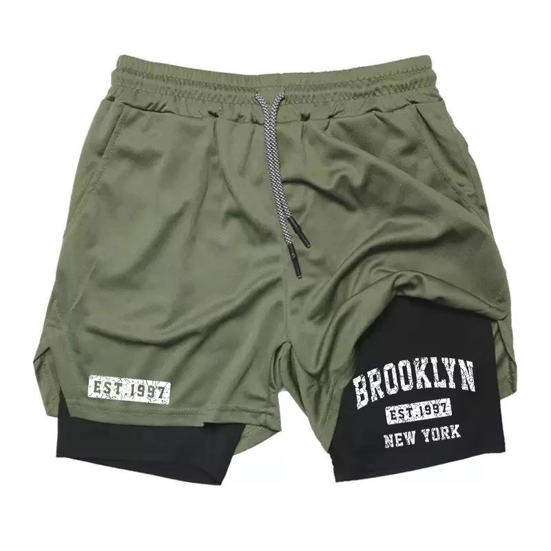 Shorts 2 en 1 homme été respirant imprimé séchage rapide gym basket course RL0341