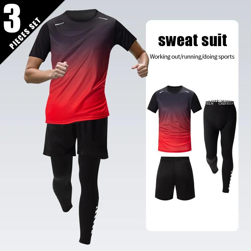 Combinaison sport dégradée homme 3 pièces - Séchage rapide manches courtes pantalon protection solaire