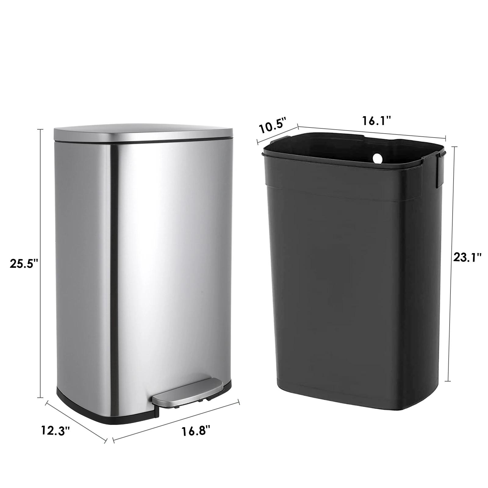 AOOU-Poubelle à marches de 13.2 gallons, poubelle en acier inoxydable, poubelle à fermeture douce av