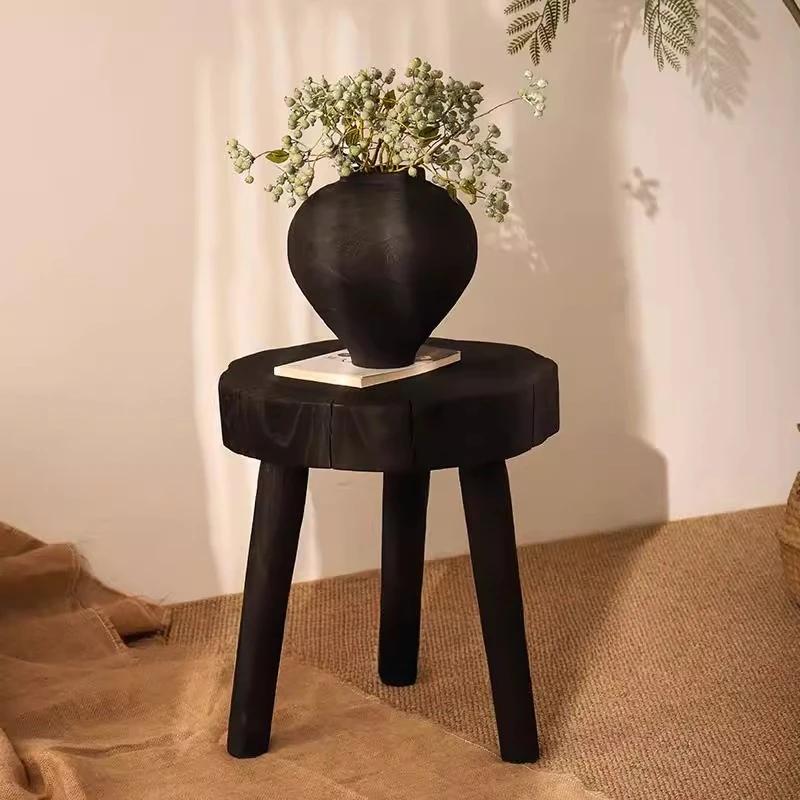 Wabi Sabi Table basse ronde Miniature organique Table d'appoint moderne en bois massif petits espace