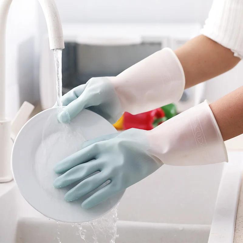 Gants de vaisselle ménagers pour femmes, vêtements de lavage, gants en caoutchouc imperméables, bol