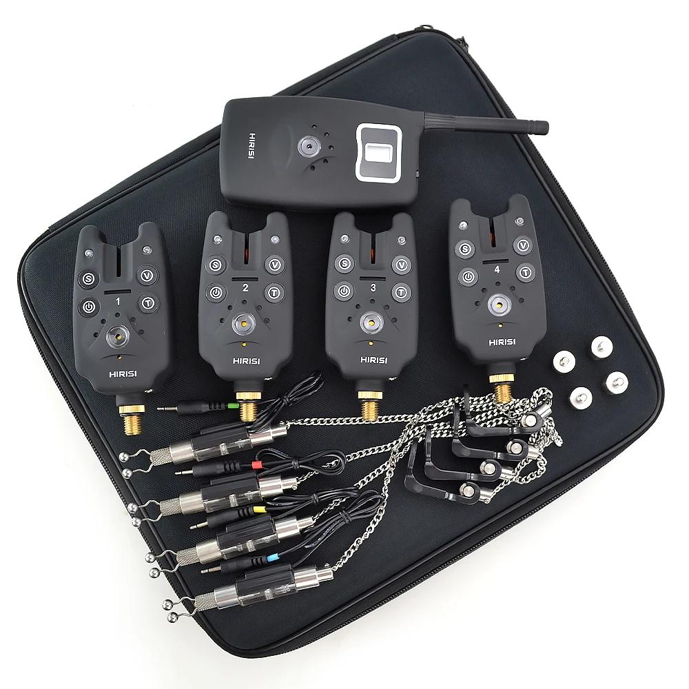 Pack d'Alarmes de pêche sans fil 4pcs Détecteurs et 1 pcs récepteur avec 4pcs Balancier dans un étu