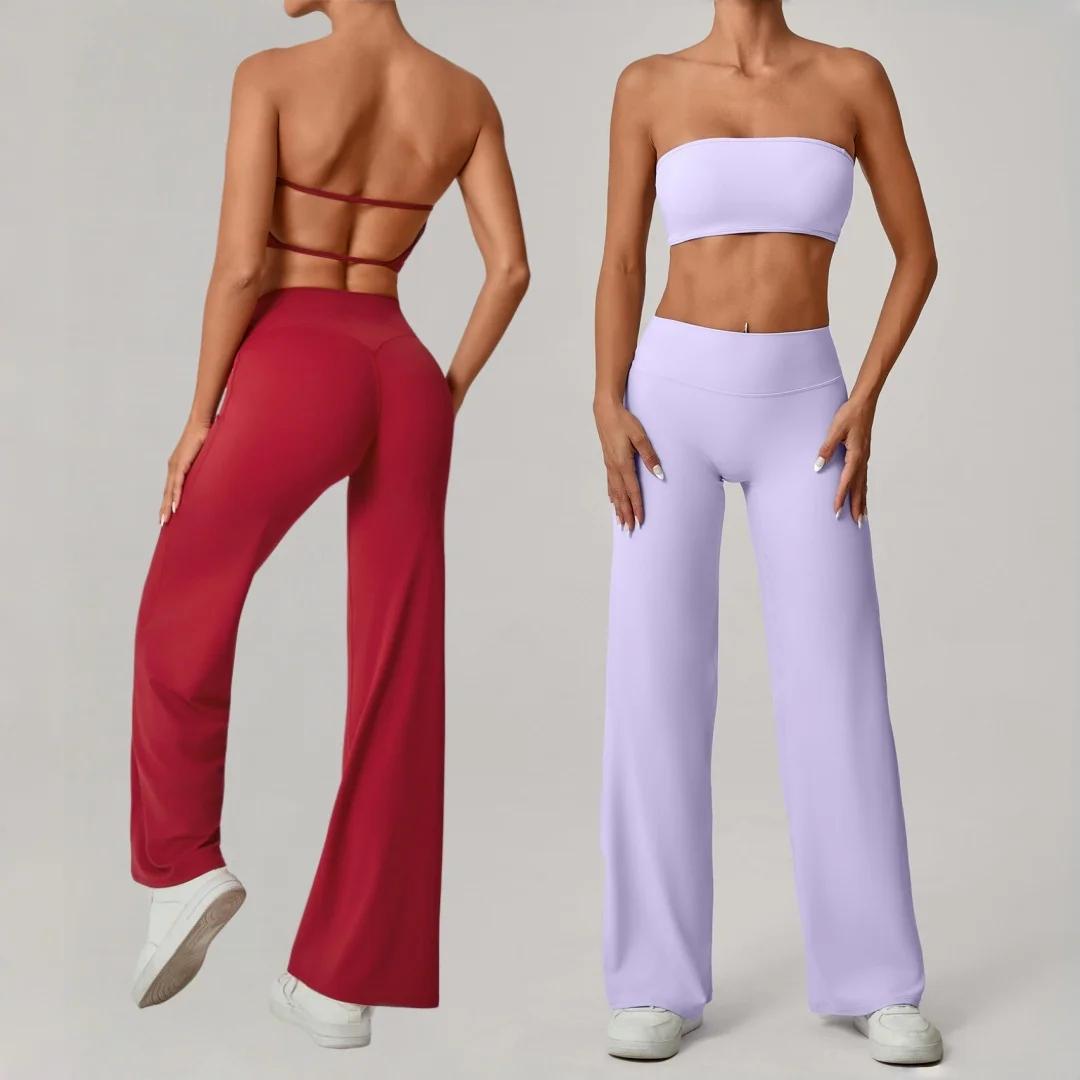 Ensemble de yoga pour femme, taille haute, effet push-up, haut de sport moulant, pantalon large, ten
