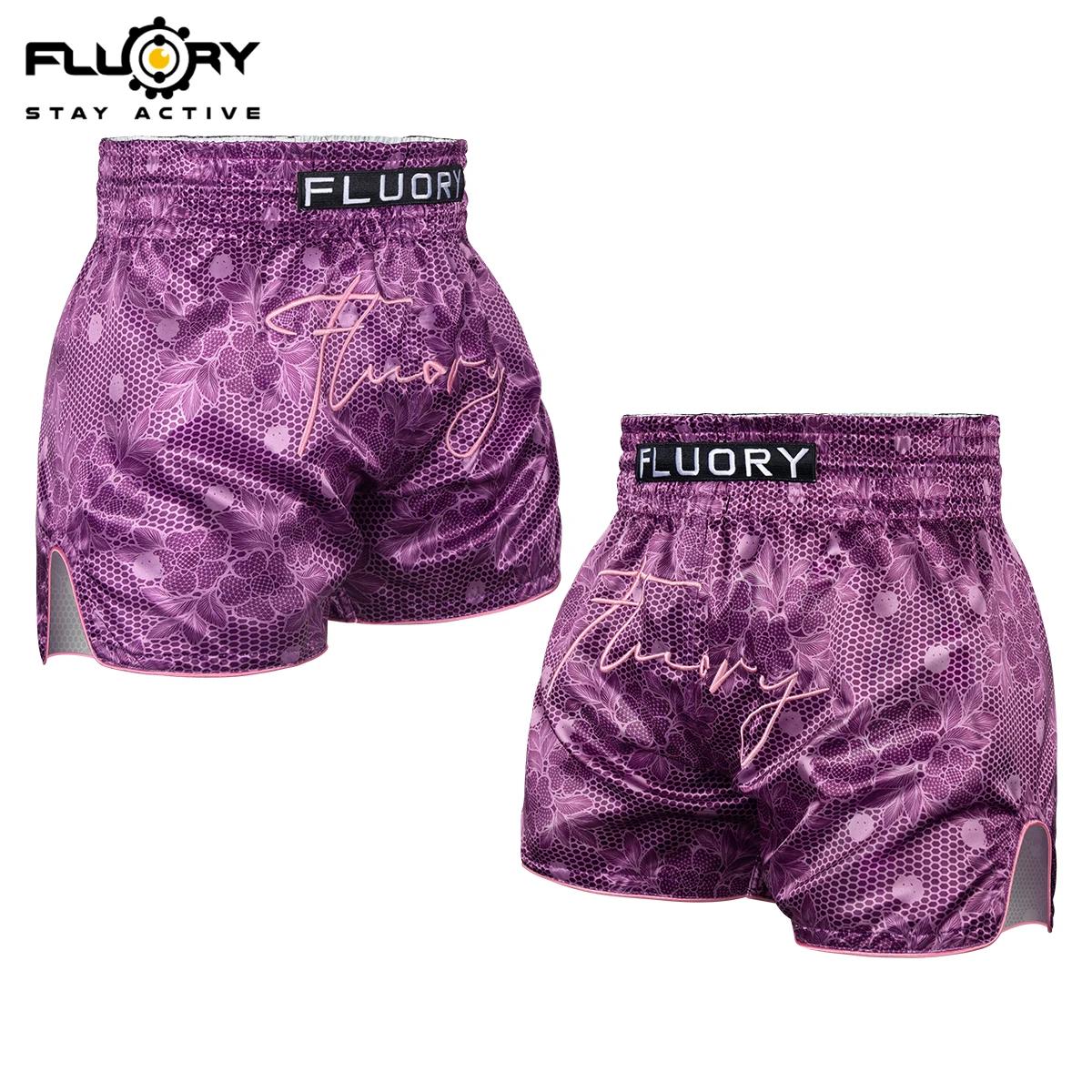 Shorts de Muay Thai brodés rétro imprimés FLUORY, tissu confortable et respirant, shorts d'entraînem