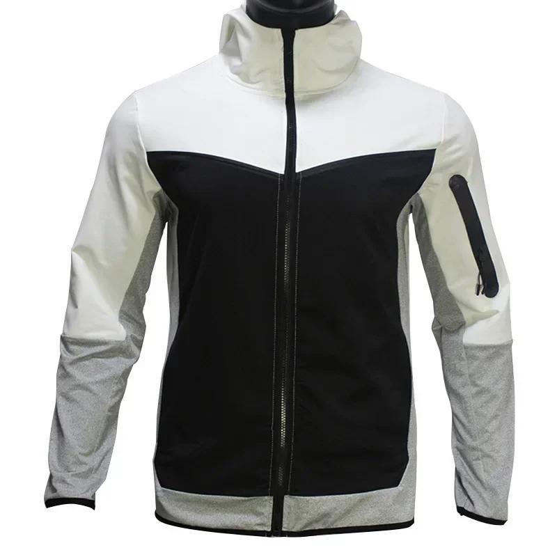 Ensembles de course à capuche pour hommes, survêtements décontractés patchwork, veste à glissière et